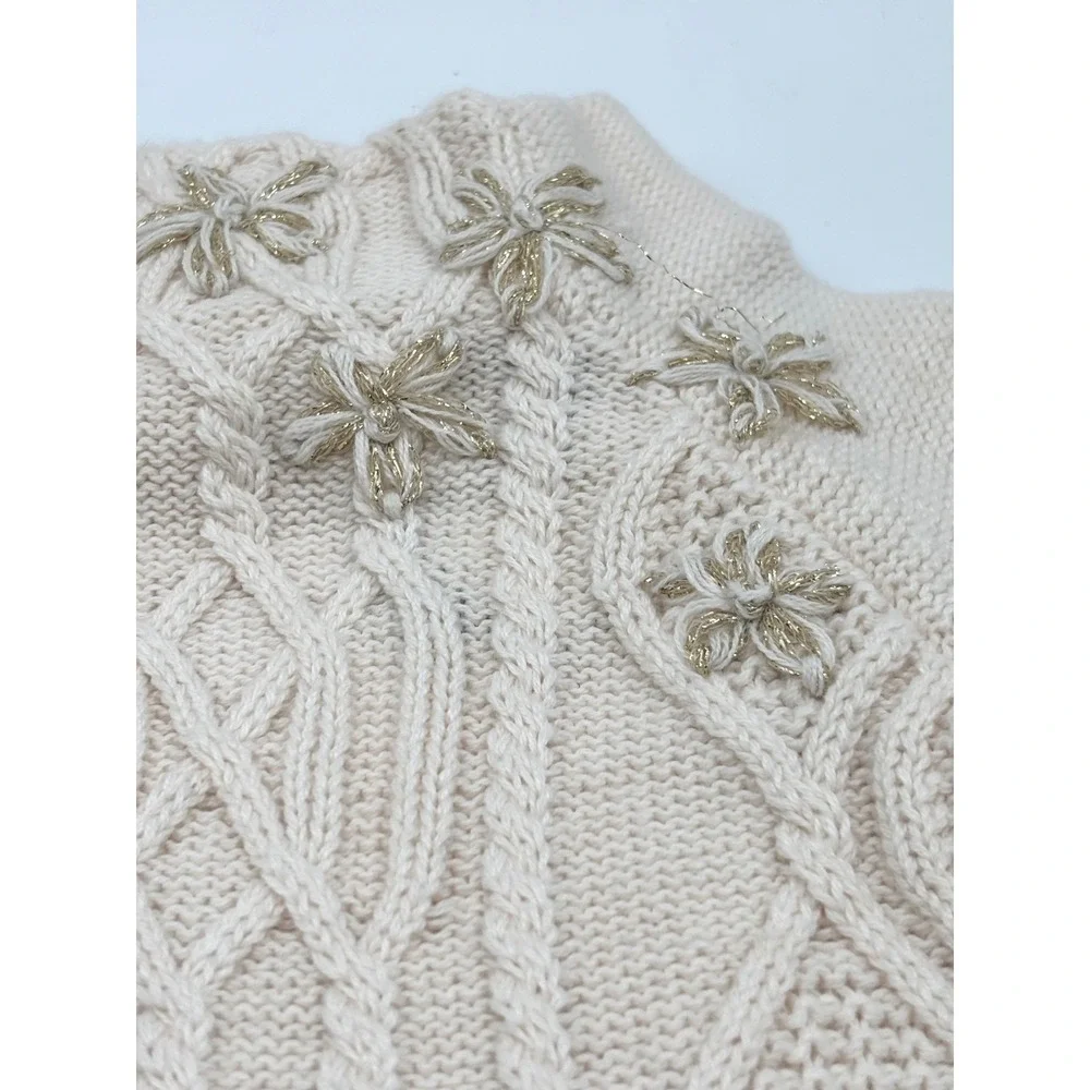Embroidered Sweater Dress Girl's 12M Ivory Cream Knit‎ Gold Embellished